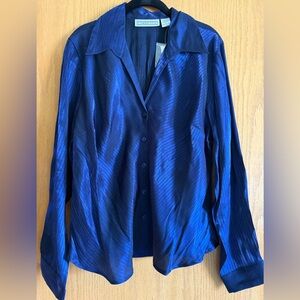 Dress Barn Women's Blue Striped Collared Button-Up Long Sleeve Rayon Blouse XL